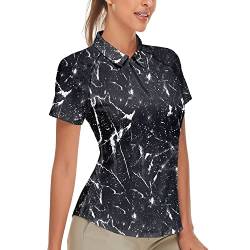 Soneven Poloshirt Damen Schwarz Kurzarm Atmungsaktiv Slim Fit Polo UPF 50+ 1/4 Reißverschluss für Golf Outdoor Sport Sommer Tennis(schwarzer Druck, XL) von Soneven