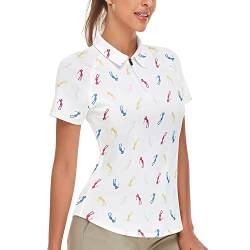 Soneven Poloshirt Damen Weiss Kurzarm Atmungsaktiv Slim Fit Polo UPF 50+ 1/4 Reißverschluss für Golf Outdoor Sport Sommer Tennis(weißer Druck, M) von Soneven