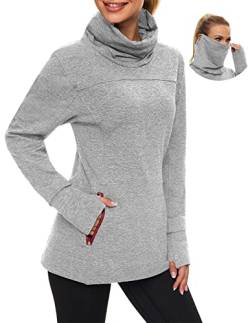 Soneven Rollkragen Pullover Damen Sweatshirt Damen Ohne Kapuze mit Taschen Funktionsshirt Langarm Sweatshirt Pulli Fleecepullover Hochkragen Sweatjacke Winter Grau XS von Soneven