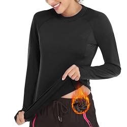 Soneven Sportshirt Damen Langarm Atmungsaktiv Funktionsshirt Damen Langarm Laufshirt Fleece Thermo Laufshirt Langarmshirts Pullover mit Daumenlöche Longsleeve Sportoberteile Herbst Reines Schwarz XL von Soneven