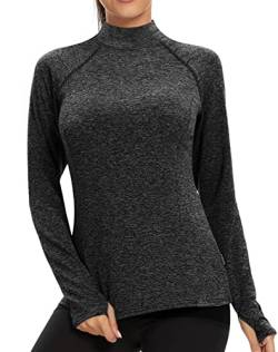 Soneven Thermoshirt Damen Langarm Funktionsshirt Damen Langarm Winter Fleece Pullover Thermo Laufshirt Sportshirt Damen Langarm Warmer Langarmshirts Atmungsaktiv mit Daumenlöche Schwarz M von Soneven