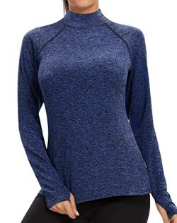 Soneven Thermoshirt Damen Langarm Winter Fleece Pullover Thermo Laufshirt Funktionsshirt Damen Langarm Winter Sportshirt Damen Langarm Warm Langarmshirts Atmungsaktiv mit Daumenlöche Blau XXL von Soneven