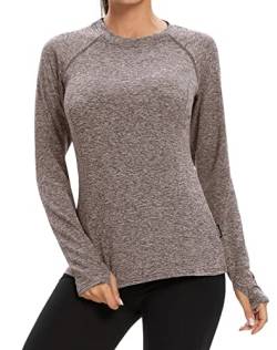 Soneven Thermoshirt Damen Langarm Winter Laufshirt Funktionsshirt Damen Langarm Sport Langarmshirt Damen Warm Sportoberteile Atmungsaktiv mit Daumenlöche Braun M von Soneven