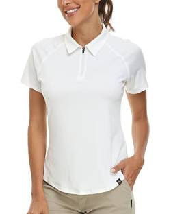 Soneven Tshirt Poloshirt Damen Running Weiss Kurzarm 1/4 Reißverschluss Atmungsaktiv Schnelltrocknend für Tennis Freizeit Trainning Laufen von Soneven