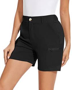 Soneven Wanderhose Damen Kurz Cargohosen 15cm Bermuda Shorts Trekkinghose Schnelltrocknend Leichte Outdoor Hose mit vielseitige Taschen für Wandern, Golf, Camping, Reisen(Schwarz,XXL) von Soneven