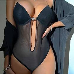 Frauen Rückenfreie Einteilige Unterwäsche, 2 Farben, Atmungsaktives Push-Up-Bodysuit-Kleid mit Niedrigem Rücken und Transparenten Trägern (XL) (Schwarz) von Sonew