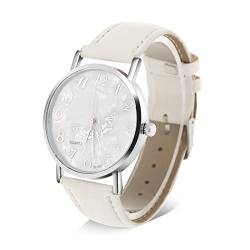 Sonew Damen-Quarzuhr, 3 Farben, PU-Lederband, analoge Armbanduhren, modische, lässige Damenuhr (Weiß) von Sonew
