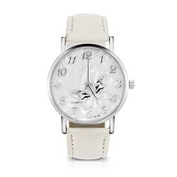 Sonew Frauen Quarz Uhr, Weibliche Analog Quarzuhr Runde Armbanduhren mit PU-lederner Bügel Mode einfache Schmetterlings Entwurfs Armbanduhr(White) von Sonew