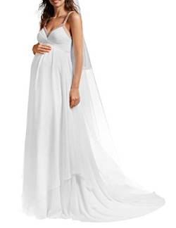 SongSurpriseMall Brautkleid Hochzeitskleid Schwangere Lang Brautkleider Hochzeitskleider Damen Abendkleider Chiffon Sommer Perlen mit Schleppe Weiß EU34 von SongSurpriseMall