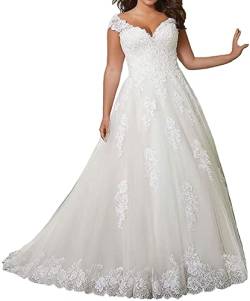 SongSurpriseMall Brautkleider Damen Hochzeitskleider Große Größen V-Ausschnitt Spitze Summer Brautkleid Ballkleid Weiß 58 von SongSurpriseMall