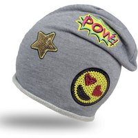 Sonia Originelli Beanie Beanie Mütze Kind Patch Aufnäher Smiley Stern Pow trend Baumwolle Onesize von Sonia Originelli