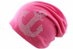 Sonia Originelli Beanie Mütze Prisma Anker Strasssteine Mütze Maritim Farbe Pink von Sonia Originelli