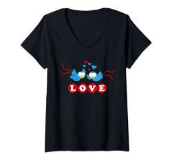Damen Verliebte Vögel T-Shirt mit V-Ausschnitt von Sonia Pascual Illustrations