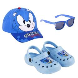 Sonic The Hedgehog Clogs Sonnenbrille und Hut für Jungen, Leichte Sandalen, Sonic Design Sommersandalen, UV-Schutz für Kinder, Größe EU 28/29 | Blau von Sonic The Hedgehog
