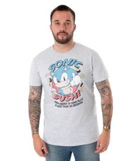 Sonic The Hedgehog Graues Kurzarm-T-Shirt für Herren | Sonic Sushi Design | Erleben Sie die einzigartige Verschmelzung von Geschwindigkeit und Sushi | Authentisches Sonic Merch | T-Shirt für Gamer von Sonic The Hedgehog