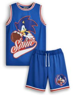 Sonic The Hedgehog Jungen Basketball Trikot und Shorts Set | Kinder komplettes zweiteiliges Sport-Outfit in Blau | Kinder-Bundle von SONIC