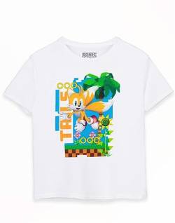 Sonic The Hedgehog Kinder Weißes T-Shirt | Tails Green Hills Design | Offizielles Sonic Merchandise | Komfortables & stylisches T-Shirt für Junge Gamer von Sonic The Hedgehog