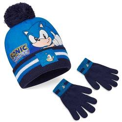 Sonic The Hedgehog Mütze Jungen Schal Handschuhe Set Kinder Wintermütze Set (Blau 2 Stück) von Sonic The Hedgehog