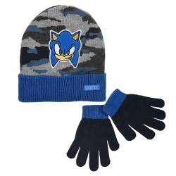 Sonic The Hedgehog Mütze und Handschuhe für Jungen, Winterset für Jungen, Sonic der Igel Mütze und Handschuhe, Winteraccessoires für Kinder – Blau von Sonic The Hedgehog