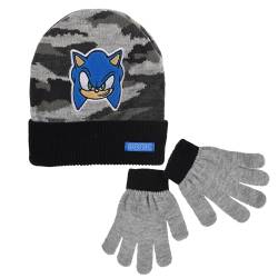 Sonic The Hedgehog Mütze und Handschuhe für Jungen, Winterset für Jungen, Sonic der Igel Mütze und Handschuhe, Winteraccessoires für Kinder – Grau von Sonic The Hedgehog