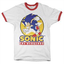 Sonic The Hedgehog Offizielles Lizenzprodukt Fast Sonic - Sonic The Hedgehog Ringer Herren T-Shirt (Weiß-Rot), M von Sonic The Hedgehog