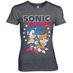 Sonic The Hedgehog Offizielles Lizenzprodukt Sonic & Tails Damen T-Shirt (Dunkel-Heather), M von Sonic The Hedgehog