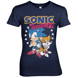 Sonic The Hedgehog Offizielles Lizenzprodukt Sonic & Tails Damen T-Shirt (Marineblau), S von Sonic The Hedgehog