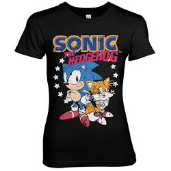 Sonic The Hedgehog Offizielles Lizenzprodukt Sonic & Tails Damen T-Shirt (Schwarz), XL von Sonic The Hedgehog