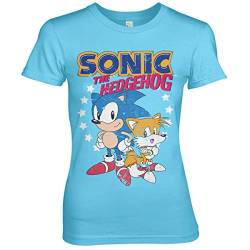 Sonic The Hedgehog Offizielles Lizenzprodukt Sonic & Tails Damen T-Shirt (Sky Blau), S von Sonic The Hedgehog