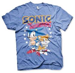 Sonic The Hedgehog Offizielles Lizenzprodukt Sonic & Tails Herren T-Shirt (Blau-Heather), S von Sonic The Hedgehog