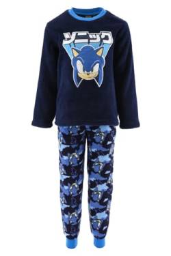 Sonic The Hedgehog Pyjama für Jungen, T-Shirt und Lange Hose, 2-Teilig, für Jungen, Sonic Design Weicher Blauer Fleece-Schlafanzug, Pyjama Geschenk für Kinder | 8 Jahre - Blau von Sonic The Hedgehog