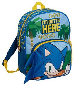 Sonic The Hedgehog Rucksack für Kinder, großer Schulranzen, Sega-Gold-Ringe, Reiserucksack, Sporttasche mit Getränkehalter, blau, One size von Sonic The Hedgehog
