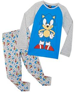 Sonic The Hedgehog Schlafanzug Jungen, Kinder Pyjama Jungen und Teenager, Geschenke für Kinder, Langarm Pyjama Set Zweiteilig, 104-164 (Blau/Grau, 4-5 Jahre) von Sonic The Hedgehog
