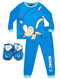 Sonic The Hedgehog Schlafanzug Und Hausschuhe Set | Sonic Schlafanzüge Für Jungen | Kinder Pyjama Jungen | Blau 134 von Sonic The Hedgehog