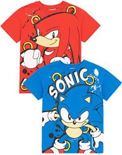 Sonic The Hedgehog T-Shirt 2er Pack Kinder | Jungen Mädchen Sonic Knuckles Spiel Film Charaktere Blau und Rot Top | Merchandise Geschenke für ihn her von Sonic The Hedgehog