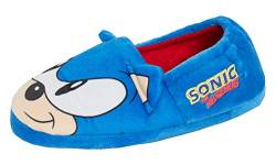 Sonic the Hedgehog Jungen warme,gefütterte Hausschuhe mit Sega 3D-Ohren,Pantoletten,Durchgängies Plateau Sandalen mit Keilabsatz 28 EU Blau von Sonic The Hedgehog