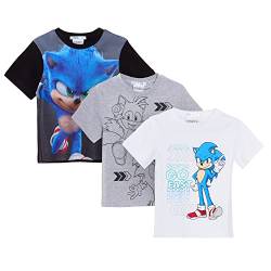 Sonic The Hedgehog Jungen 3er-Pack T-Shirts Kinder Gamer Tops Kurzarm Tees Multipack, mehrfarbig, 7-8 Jahre von Sonic the Hedgehog