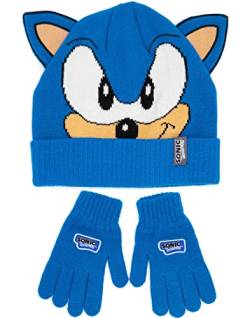 Sonic the Hedgehog Hut und Handschuhe Kinder Blaue 3D Ohren gestrickt von Sonic the Hedgehog