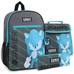 Sonic the Hedgehog Kinder Rucksack 4-Teiliges Set, Enthält Geräumige School Bag, Lunchtasche und Mehr, Langlebig Schul Rucksack mit Verstellbaren, Gepolsterten Gurten, für Sonic-Fans von Sonic the Hedgehog