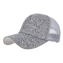 Damen Baseball Cap Trucker Trendy Glitzer Baseballkappe High Ponytail Netz Sparkly Basecap Damen Sommerhut Baseballkappe für Pferdeschwanz Sonnenhut von Sonnena