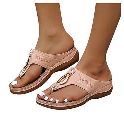 Damen Sandalen, Damen Zehentrenner Flip Flops Pantoletten Sommer Frauen Orthopädische Sandalen Lederschnalle Riemen Damen rutschfest Römersandalen Freizeitschuhe Hausschuhe von Sonnena