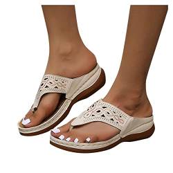 Orthopädische Sandalen Damen Leder Flip Flops Pantoletten mit Fussbett Sommer Elegant Slippers Flach Römersandalen Sommerschuhe Lässig Keilsandalen Freizeitschuhe Hausschuhe von Sonnena