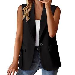 Sonnena Damen Weste Ärmellos Blazer Jacke Elegant Kurze Gilet Tank Top mit Tasche Freizeit Anzugweste Moderne Mantel Ärmellose Jacke Slim Fit Business Westen von Sonnena