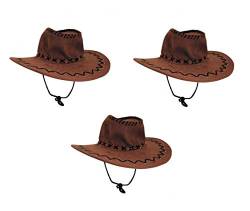 Sonnenscheinschuhe® Dreierpack: 3 x Cowboyhut Western Hut braun mit verstellbarem Zugband Cowboy Hut Fastnacht von Sonnenscheinschuhe