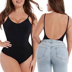 Shapewear Bodysuit für Frauen Bauchkontrolle Tops Hoher Ausschnitt Ärmellos Bodysuit Tanga Sculpting mit Abnehmbarer Polsterung, Schwarz, M von Soo slick