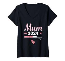 Damen Mum Loading 2024 Werdende Mutter Baby Geburt Mummy to Be T-Shirt mit V-Ausschnitt von Soon To Be Dad Mom Papa Mama Designs