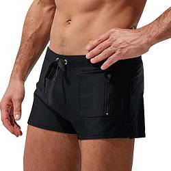 SoonerQuicker Badehose Herren Reissverschluss Taschen Eng Badehose Herren Kurz mit Tasche Schwimmhose Herren Kurz Blau Schwimmen Shorts Herren Rot Swim Shorts Men Sexy von SoonerQuicker