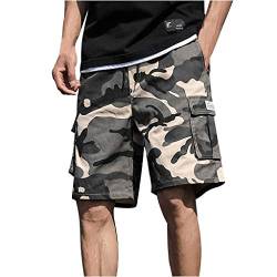 SoonerQuicker Cargo Shorts Herren Camouflage Kurze Hosen Herren Hip Hop Tarnfarben Oversize Shorts Herren Outdoor Orange Cargo Shorts Herren Relaxed Kurze Cargohose Herren von SoonerQuicker