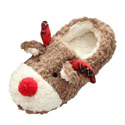 SoonerQuicker Damen Hausschuhe Weihnachten Rentier Rudolph Winter Warm Pelzige Weich Hausschuhe Home Indoor Casual Schuhe, Braun - braun - Größe: 36.5 EU von SoonerQuicker