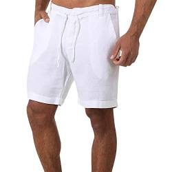 SoonerQuicker Kurze Hosen Herren Leinen Leinenhose Herren Kurz Shorts Herren Leinen Kurze Hosen Herren Sommer Freizeit Bermuda Shorts Herren Kurze Hosen Herren Beige Weiß Grün, 3XL von SoonerQuicker